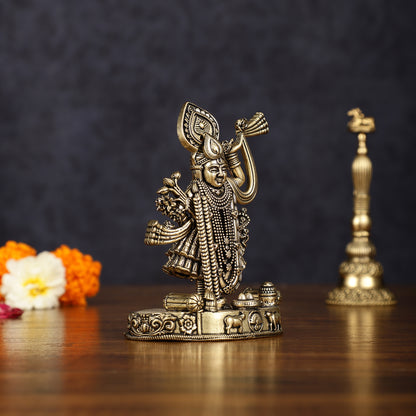 Pure Brass Intricately Carved Shreenath Ji Idol 4"