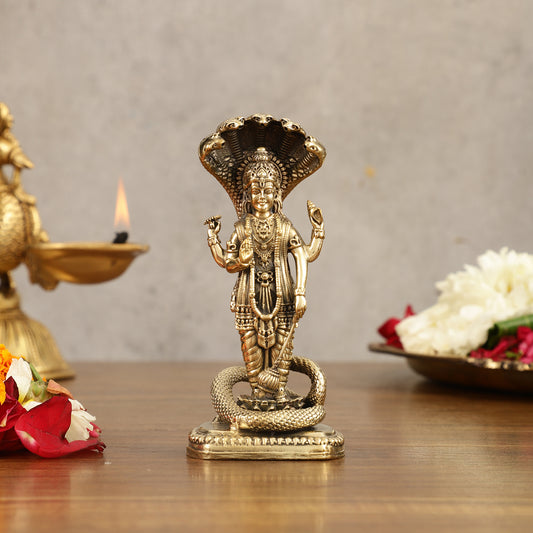 Pure Brass Standing Vishnu with Sheshanaga - 5 in Height