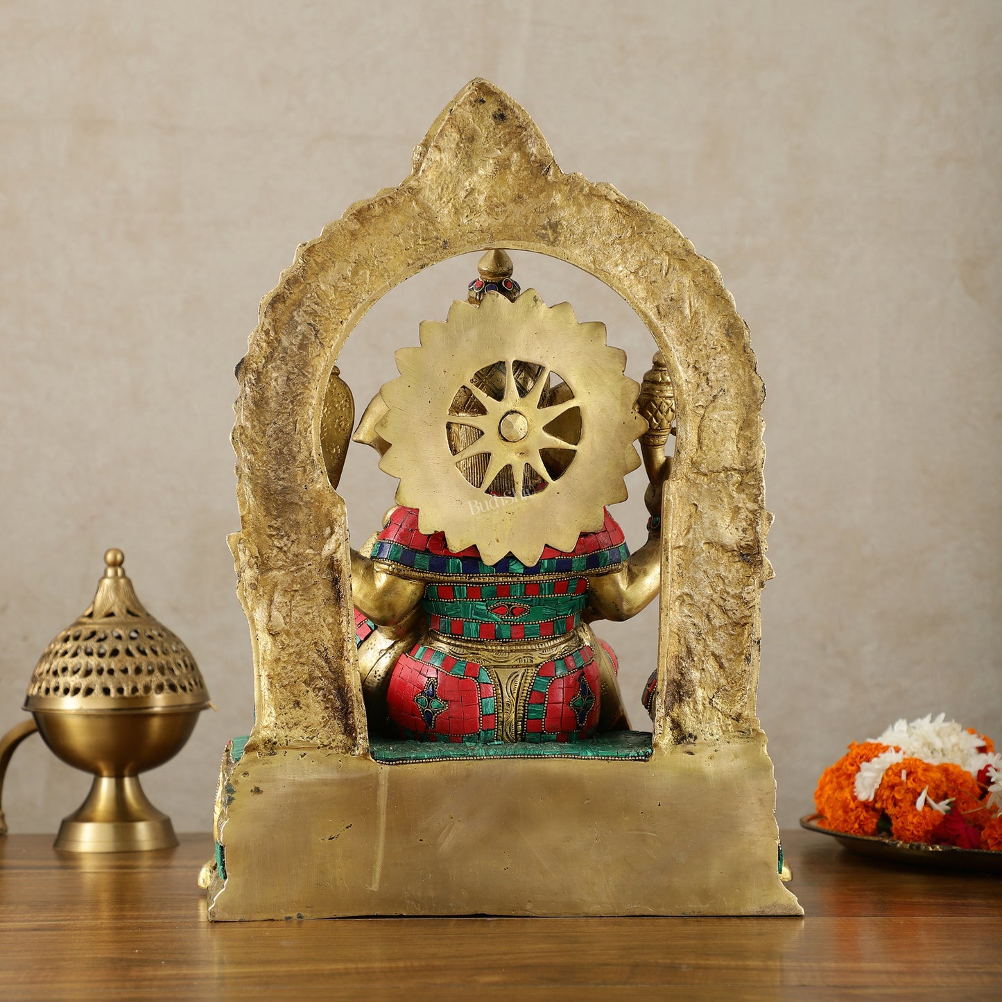 Pure Brass Superfine Lord Ganesha Seated on Throne meenakari Sculpture - 17"