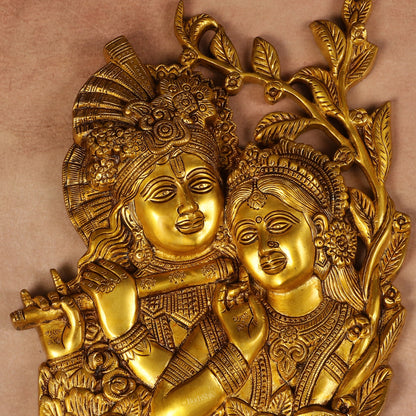 Pure Brass Radha Krishna Wall Hanging 14"