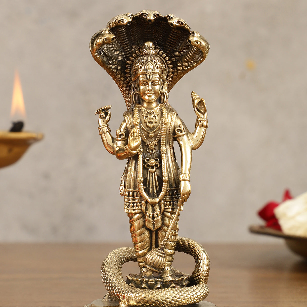 Pure Brass Standing Vishnu with Sheshanaga - 5 in Height