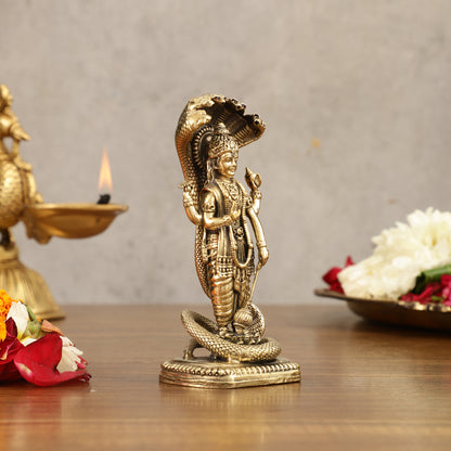 Pure Brass Standing Vishnu with Sheshanaga - 5 in Height