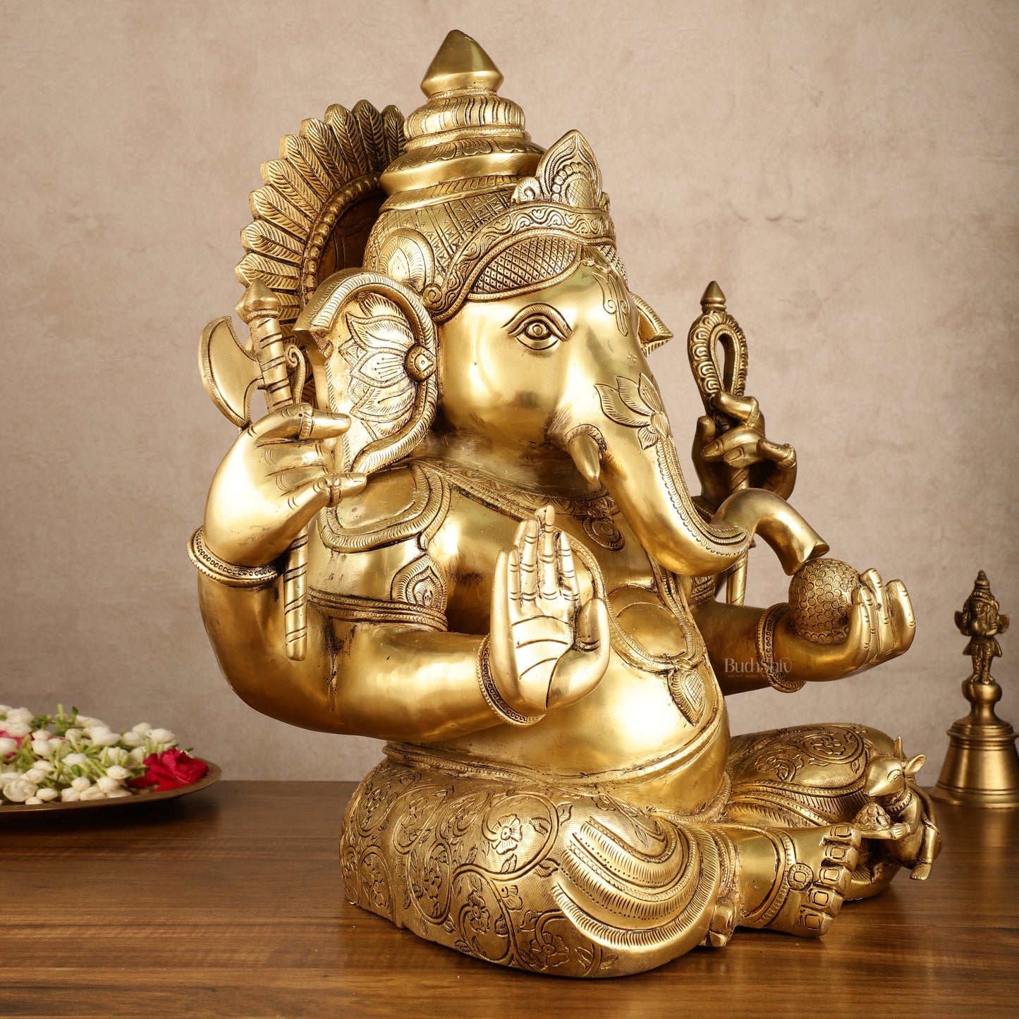 Brass Superfine Large Ganesha Statue | 20x16.5x11 Inches | 31.25 KG