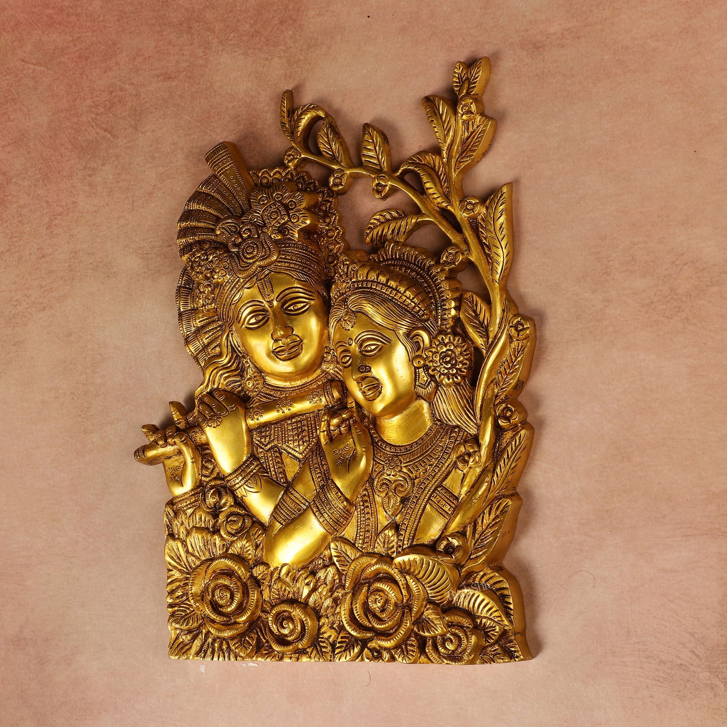 Pure Brass Radha Krishna Wall Hanging 14"