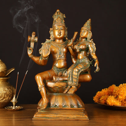 Superfine Brass Lord Shiva and Goddess Parvati Idol - 15" Height