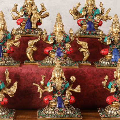 Pure Brass Ashtalakshmi Idols with Stonework - Set of 8 pcs - 5.5 inch