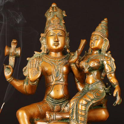 Superfine Brass Lord Shiva and Goddess Parvati Idol - 15" Height