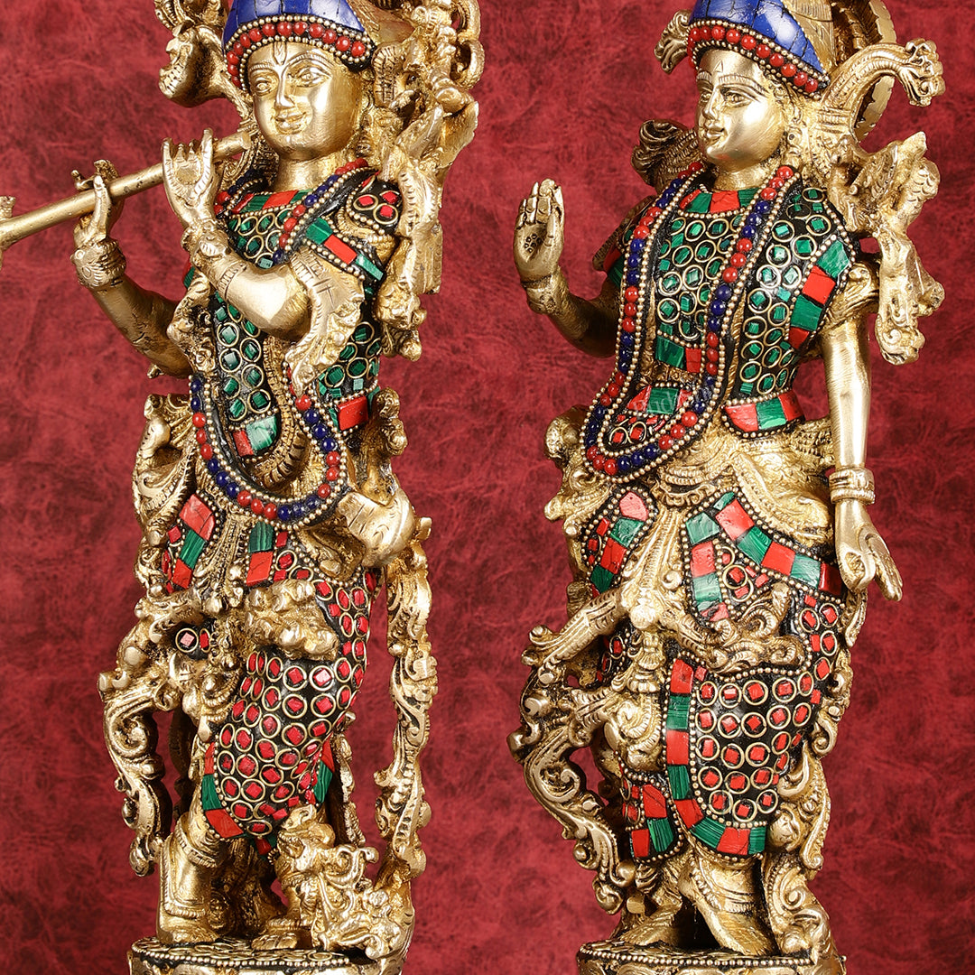 Superfine Brass Radha Krishna Statues | 14" Height | Handcrafted