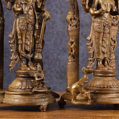Antique Chola Style Pure Brass Lord Vishnu and Goddess Lakshmi Statues | 16 inch