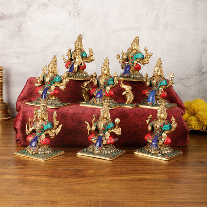 Pure Brass Ashtalakshmi Idols with Stonework - Set of 8 pcs - 5.5 inch