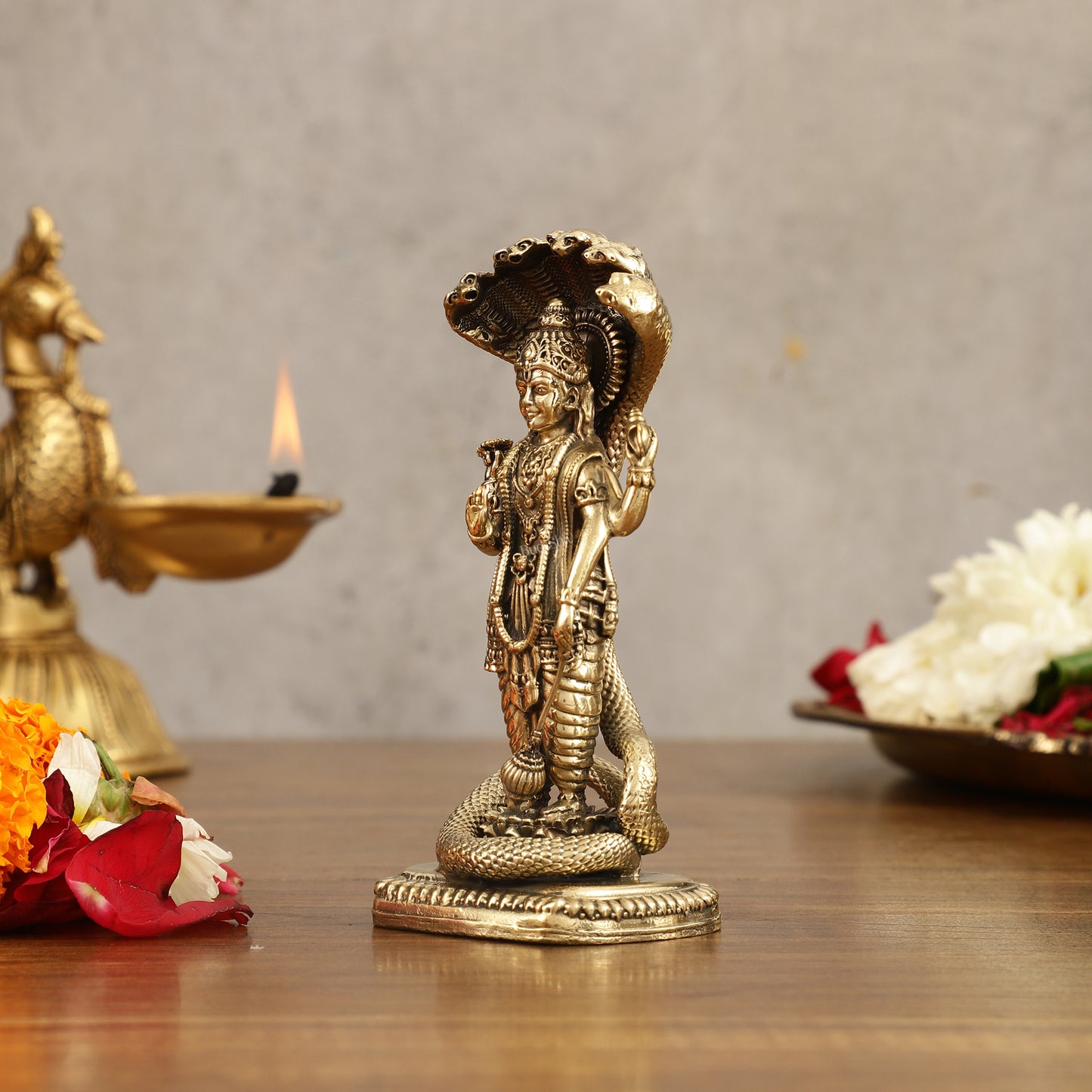 Pure Brass Standing Vishnu with Sheshanaga - 5 in Height