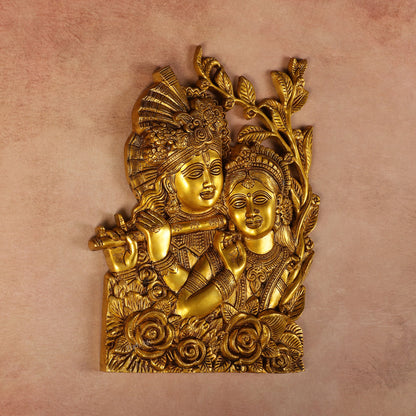 Pure Brass Radha Krishna Wall Hanging 14"