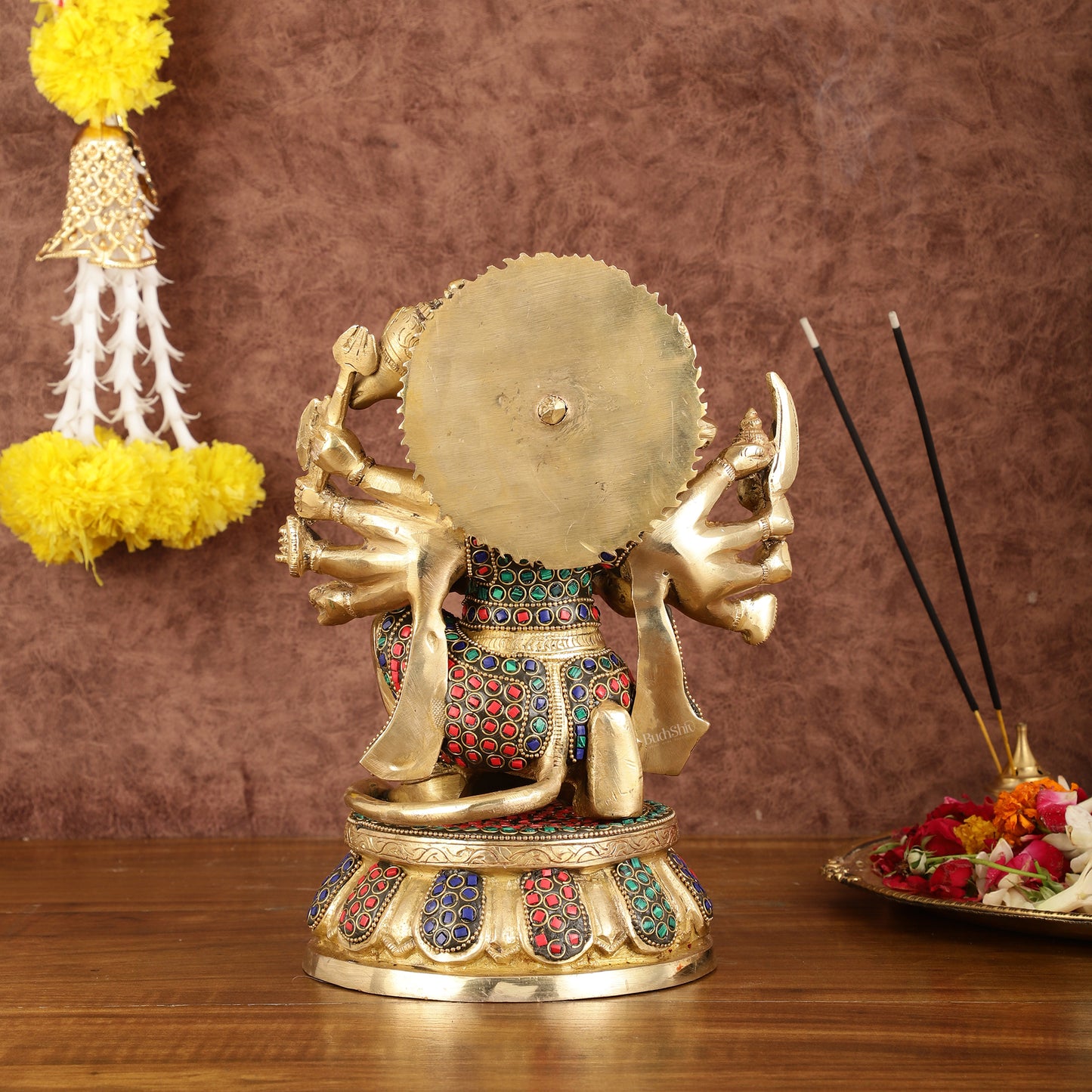 Brass Superfine Panchmukhi Hanuman with Stonework - 10"