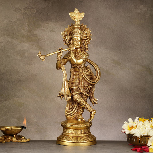 Pure Brass Lord Krishna Unique Statue | 15.5"