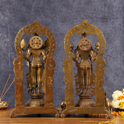 Antique Chola Style Pure Brass Lord Vishnu and Goddess Lakshmi Statues | 16 inch