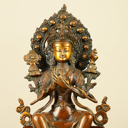 Pure Brass Maitreya Buddha Future Buddha Idol - Symbol of Hope 11"