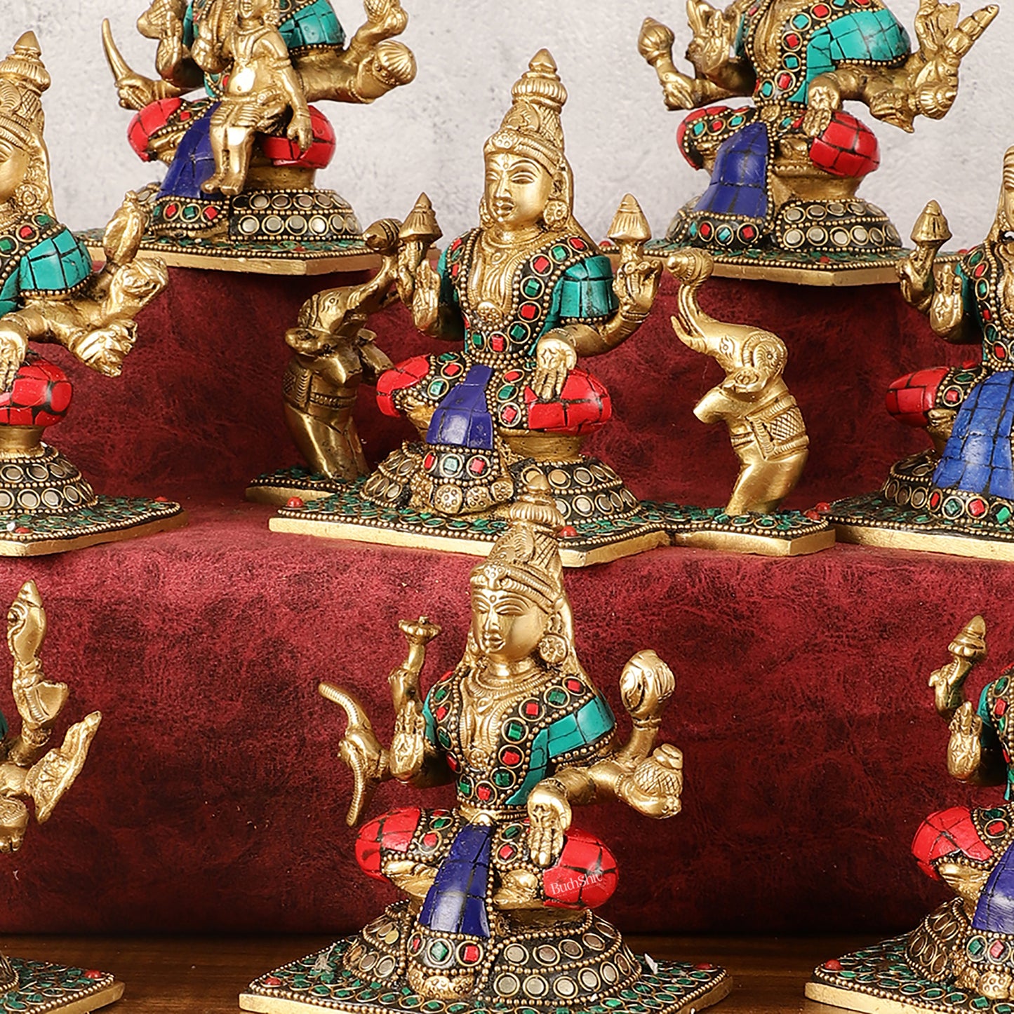 Pure Brass Ashtalakshmi Idols with Stonework - Set of 8 pcs - 5.5 inch