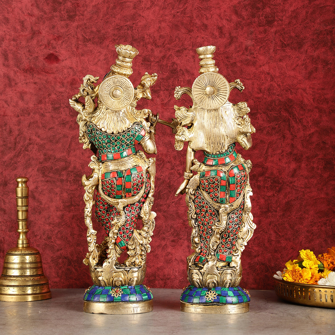 Superfine Brass Radha Krishna Statues | 14" Height | Handcrafted