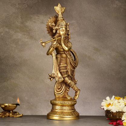 Pure Brass Lord Krishna Unique Statue | 15.5"