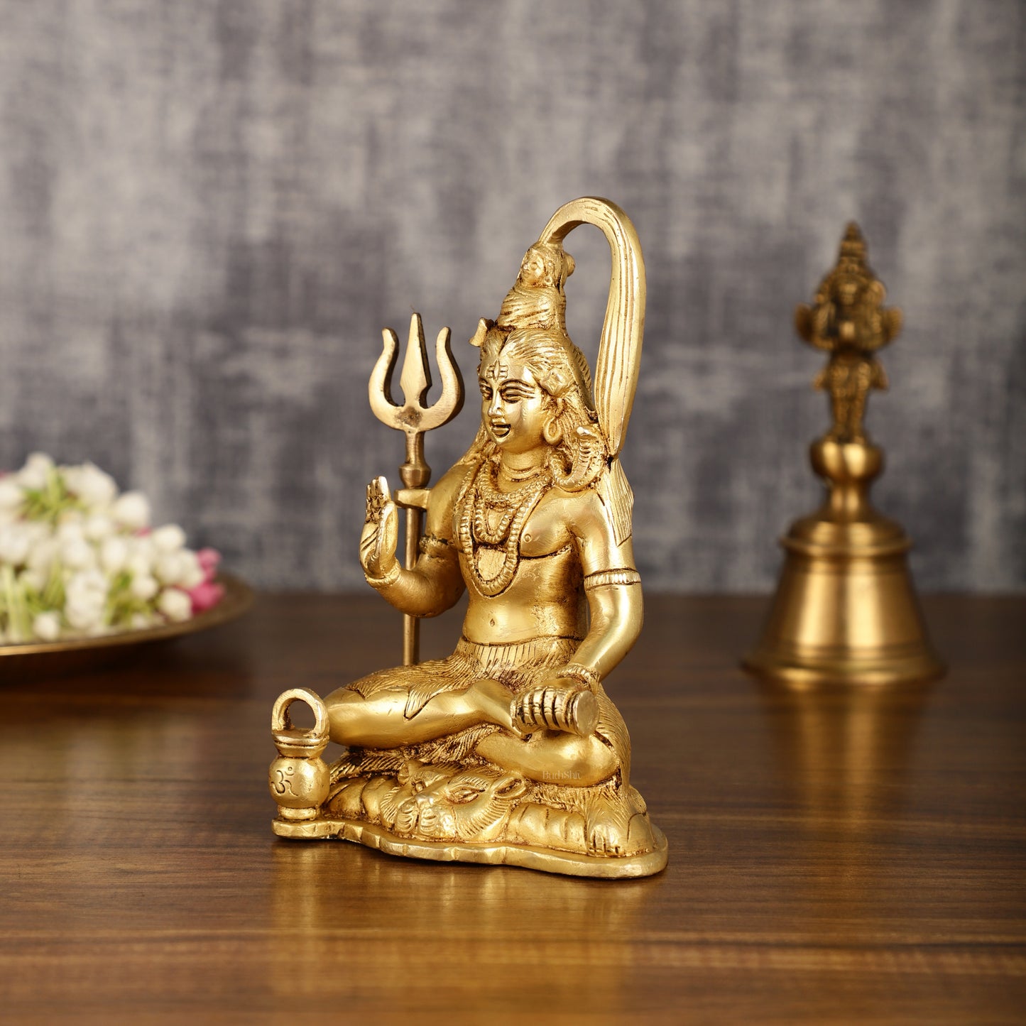 Pure Brass Lord Shiva Detailed Statue with Kamandala | 7 Inch