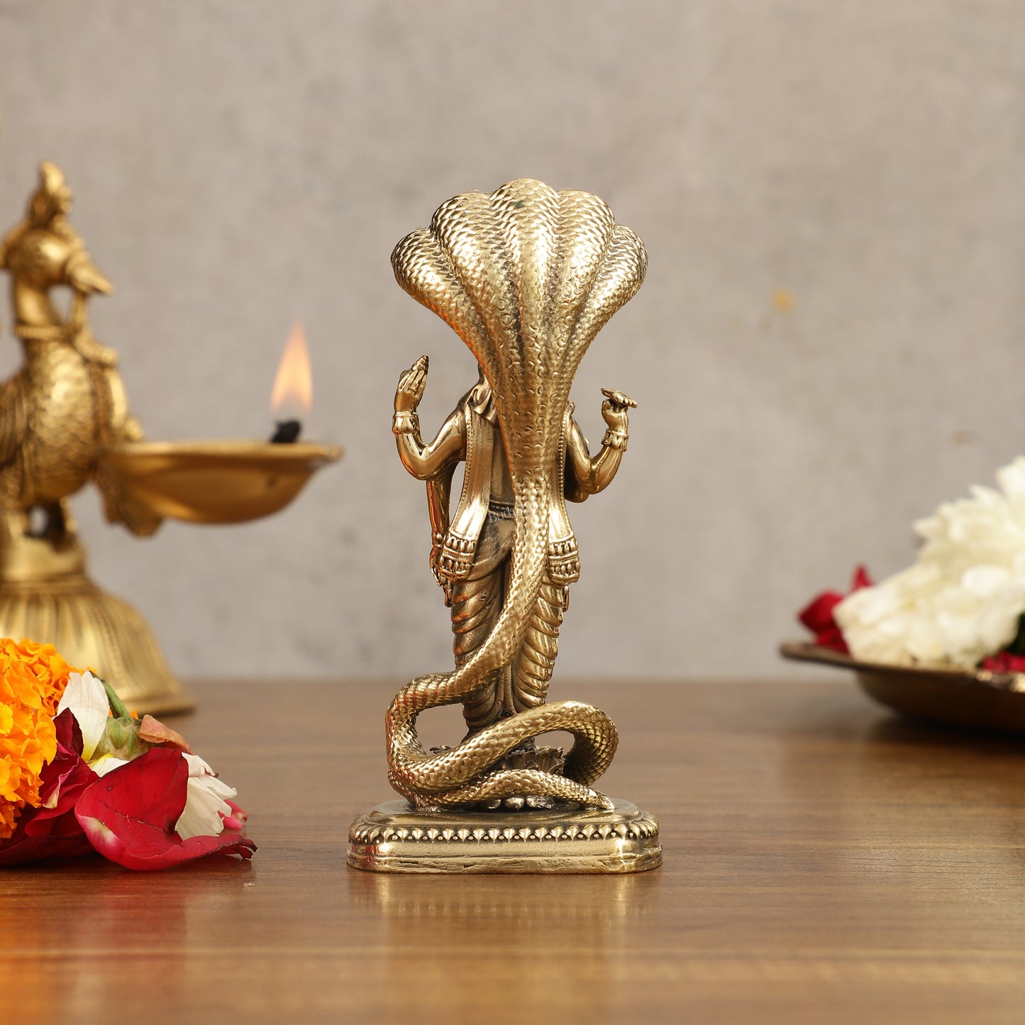 Pure Brass Standing Vishnu with Sheshanaga - 5 in Height