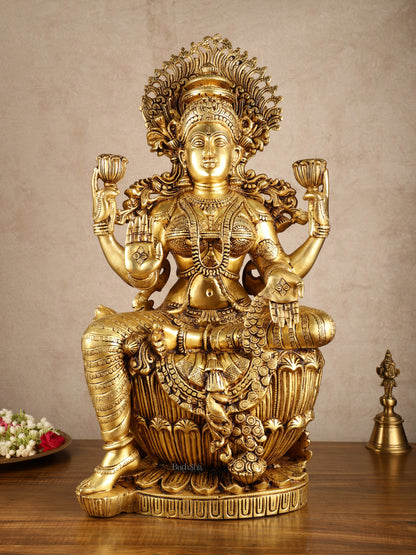 Brass Superfine Goddess Lakshmi Statue | 25x13x7.5 Inches | 26.30 KG