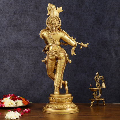 Exquisite 22-Inch Pure Brass Lord Krishna Statue