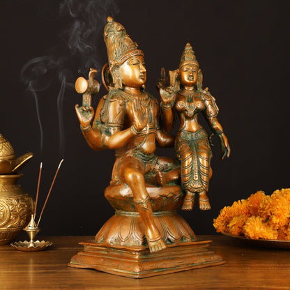 Superfine Brass Lord Shiva and Goddess Parvati Idol - 15" Height