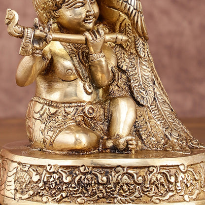 Brass Superfine Baal Gopal Krishna with Peacock | 7 Inch Height