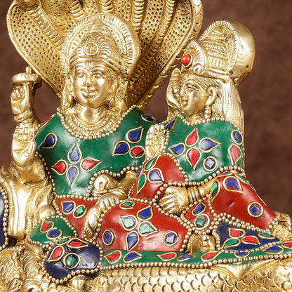 Lakshmi Narayan/ Vishnu Lakshmi brass idol resting on Sheshnaag Golden finish