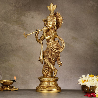 Pure Brass Lord Krishna Unique Statue | 15.5"