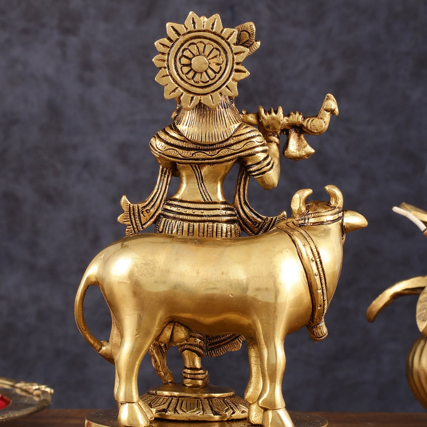 Pure Brass Krishna with Cow Idol - 8" Height