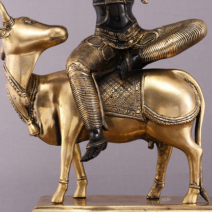 Brass Venugopal Krishna on Cow Statue - 21" Height with Black Gold Finish