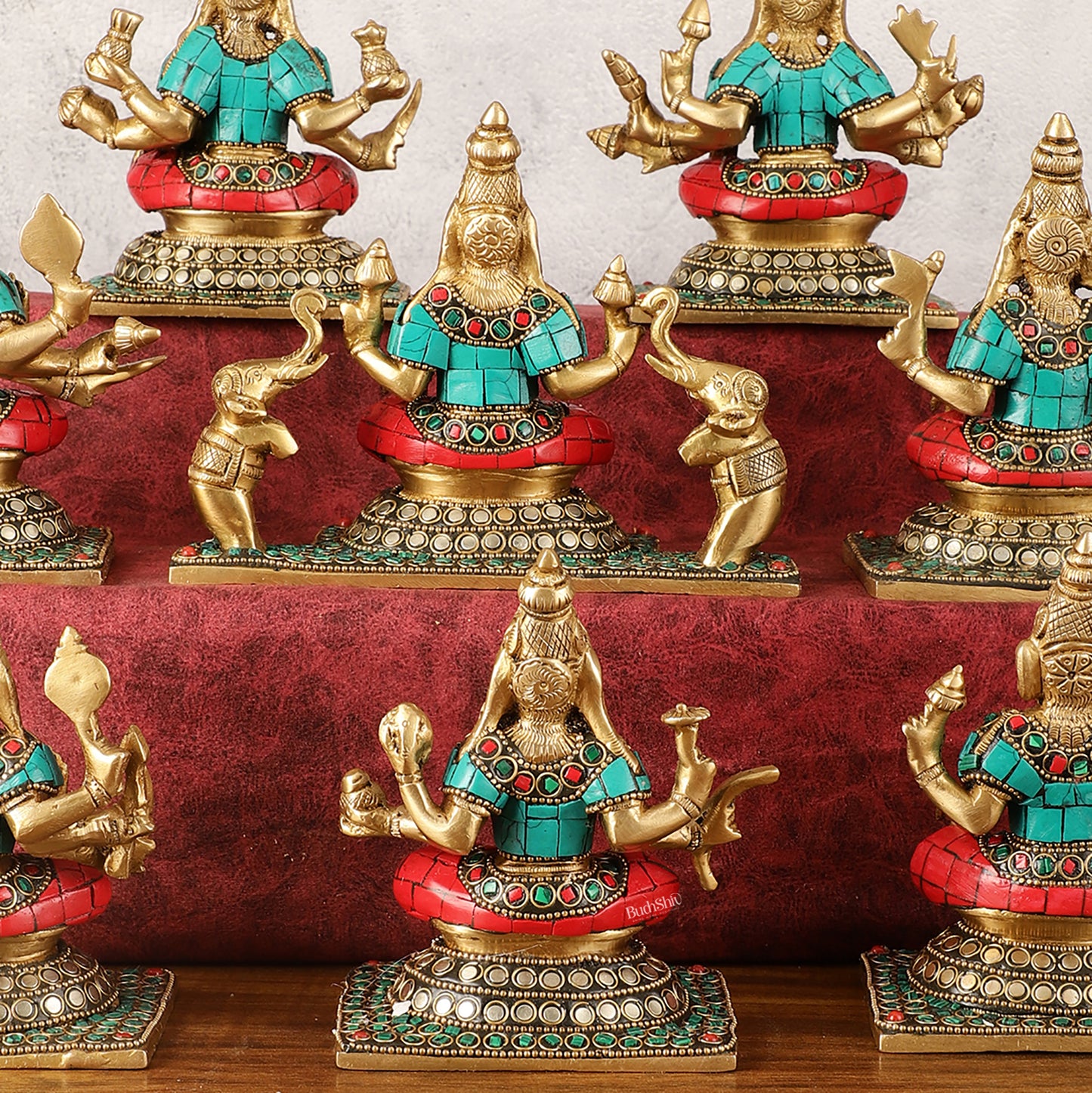 Pure Brass Ashtalakshmi Idols with Stonework - Set of 8 pcs - 5.5 inch