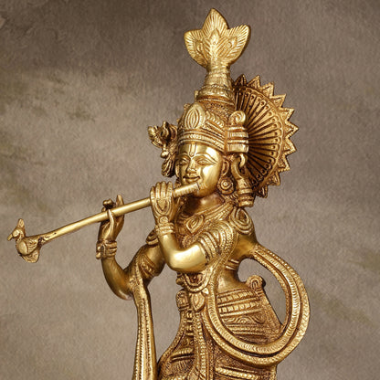 Pure Brass Lord Krishna Unique Statue | 15.5"