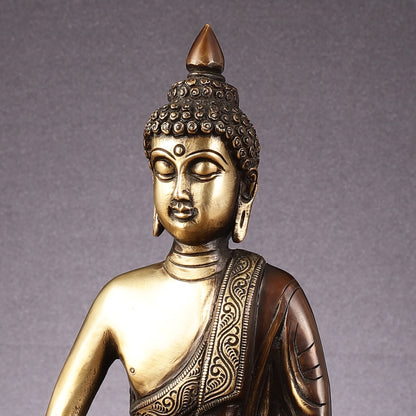 Handcrafted Meditation brass Buddha Idol - Brown Gold 12 inch