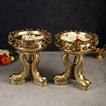 Pure Brass Vastu Urli with Fish Legs pair  - Set of two 8"