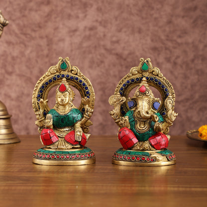 Superfine Brass Ganesh Lakshmi Idol Pair | 5.5-inch, 3 kg