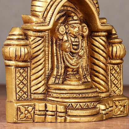 Pure Brass Superfine Miniature Tirupati Balaji Idol with Temple - 4"