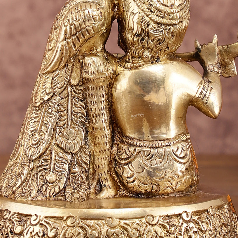 Brass Superfine Baal Gopal Krishna with Peacock | 7 Inch Height