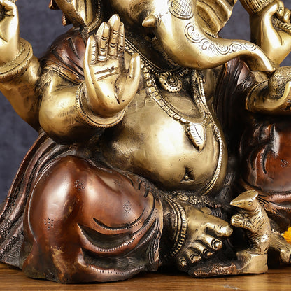 Ganapati Brass Idol - Extraordinary Double Chola Finish, 13" Height