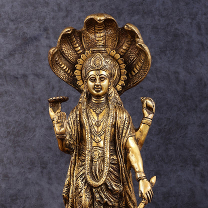 Brass Lord Vishnu Standing Idol with Sheshanaag antique 17 inch