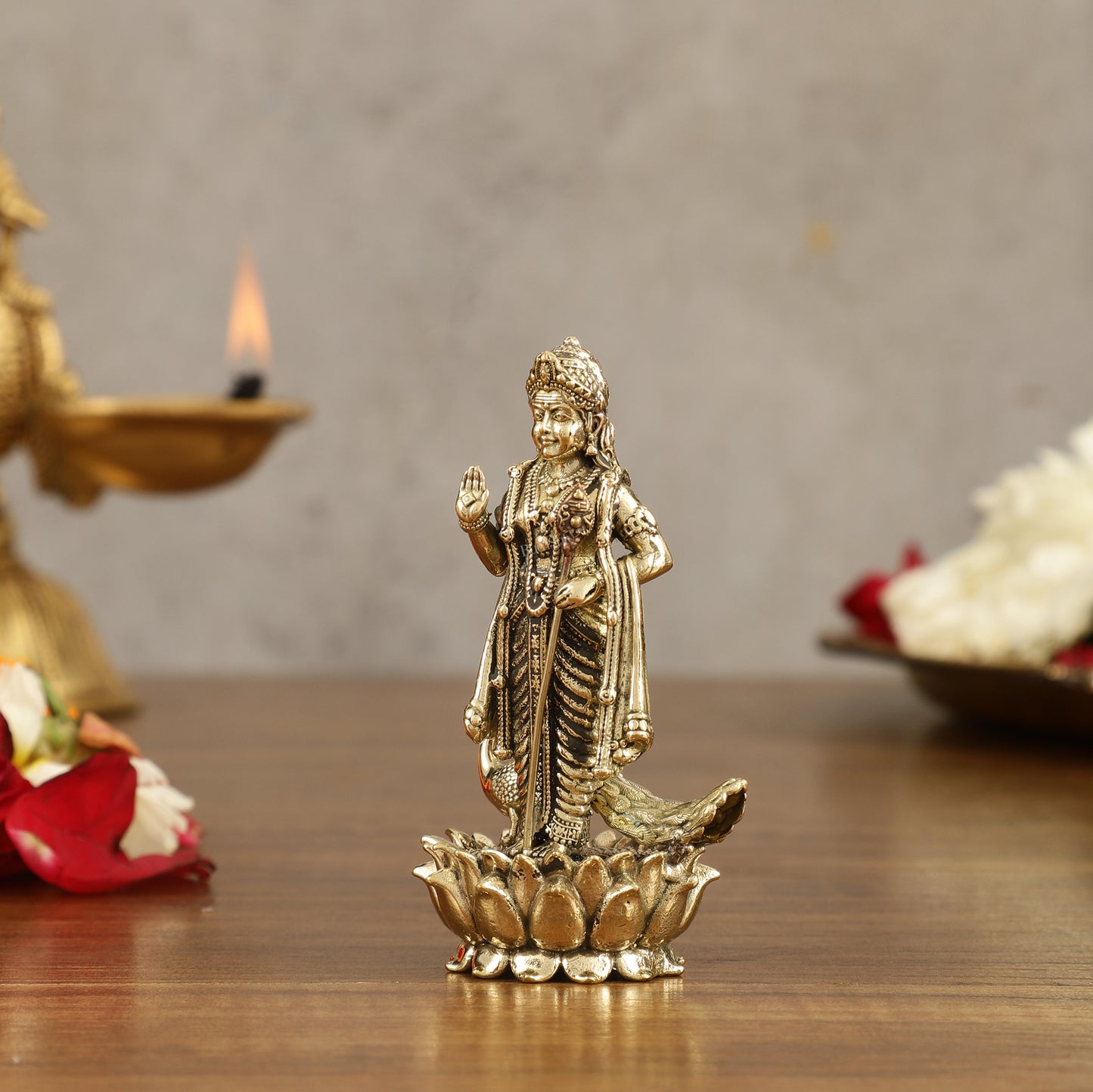 Pure Brass Small Murugan Idol - 3.5 in Height