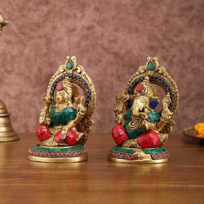 Superfine Brass Ganesh Lakshmi Idol Pair | 5.5-inch, 3 kg