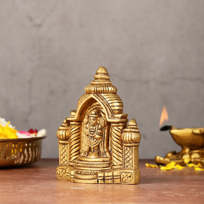 Pure Brass Superfine Miniature Tirupati Balaji Idol with Temple - 4"