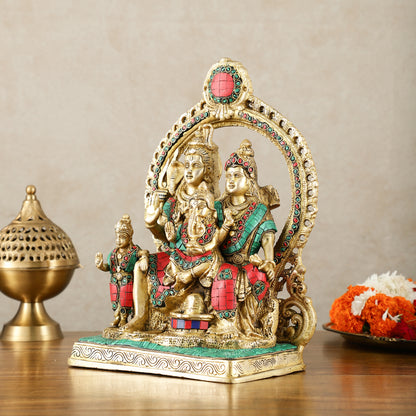 Brass Shiv Parivar Idol with Frame - 12.5 inch stonework