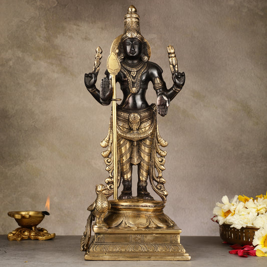 Pure Brass Kartikeya Murugan Swamy Statue - 14 inch