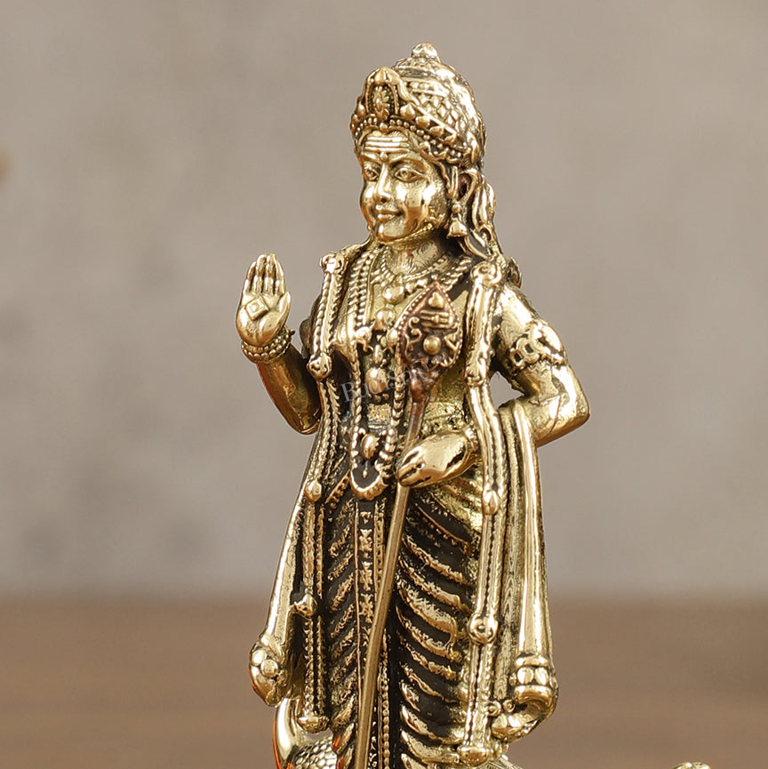 Pure Brass Small Murugan Idol - 3.5 in Height