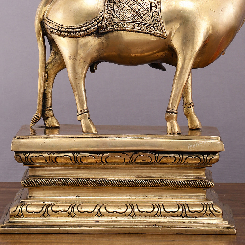 Brass Venugopal Krishna on Cow Statue - 21" Height with Black Gold Finish