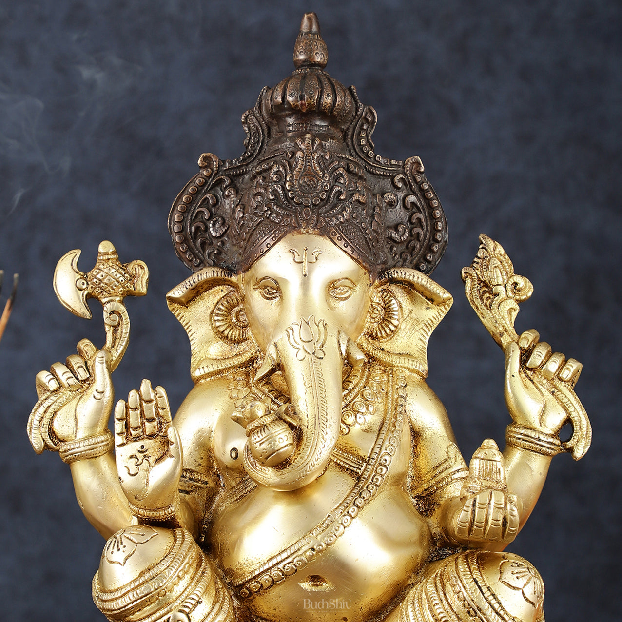 Brass Ganapati Idol – Handcrafted with Right-Side Trunk, 16" Height